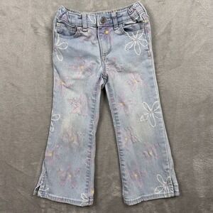 Girls GAP‎ Denim 70s Flare Jeans Light Wash Flower Print Size 4 Years